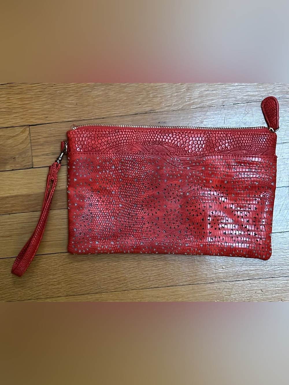 Chico's Red Textured Zip Wristlet Clutch